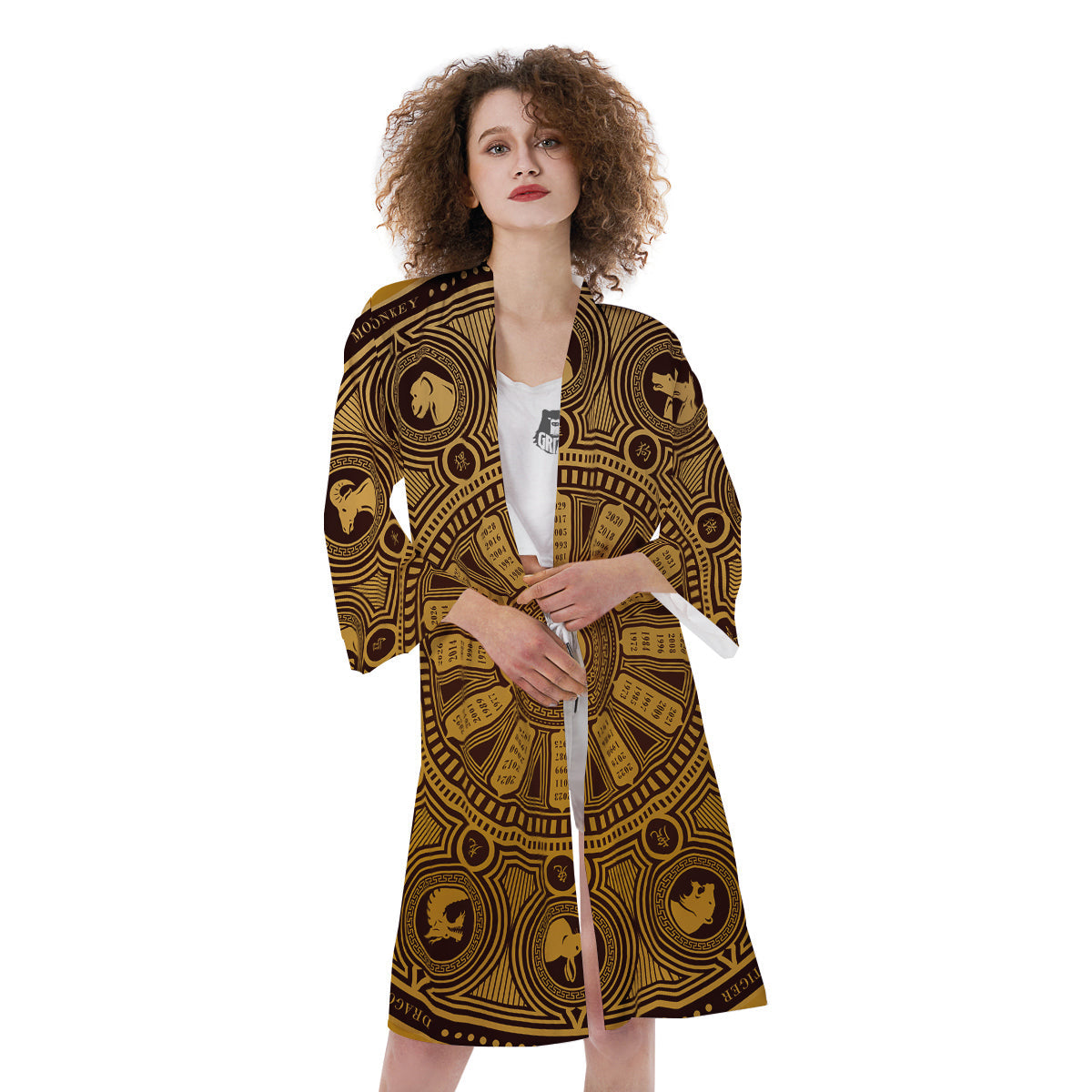 Calendar Signs Chinese Zodiac Print Kimono-grizzshop