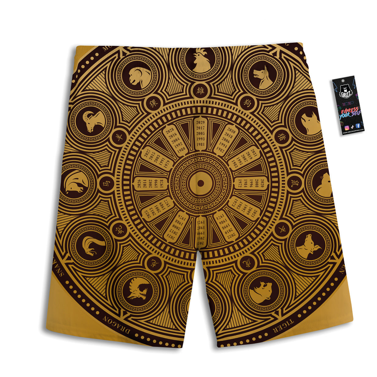 Calendar Signs Chinese Zodiac Print Men's Athletic Shorts