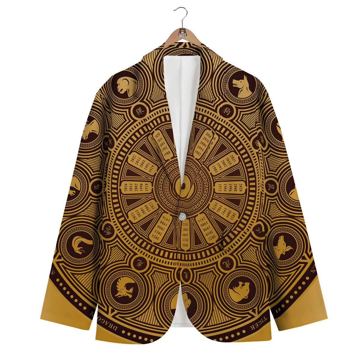Calendar Signs Chinese Zodiac Print Men's Blazer-grizzshop