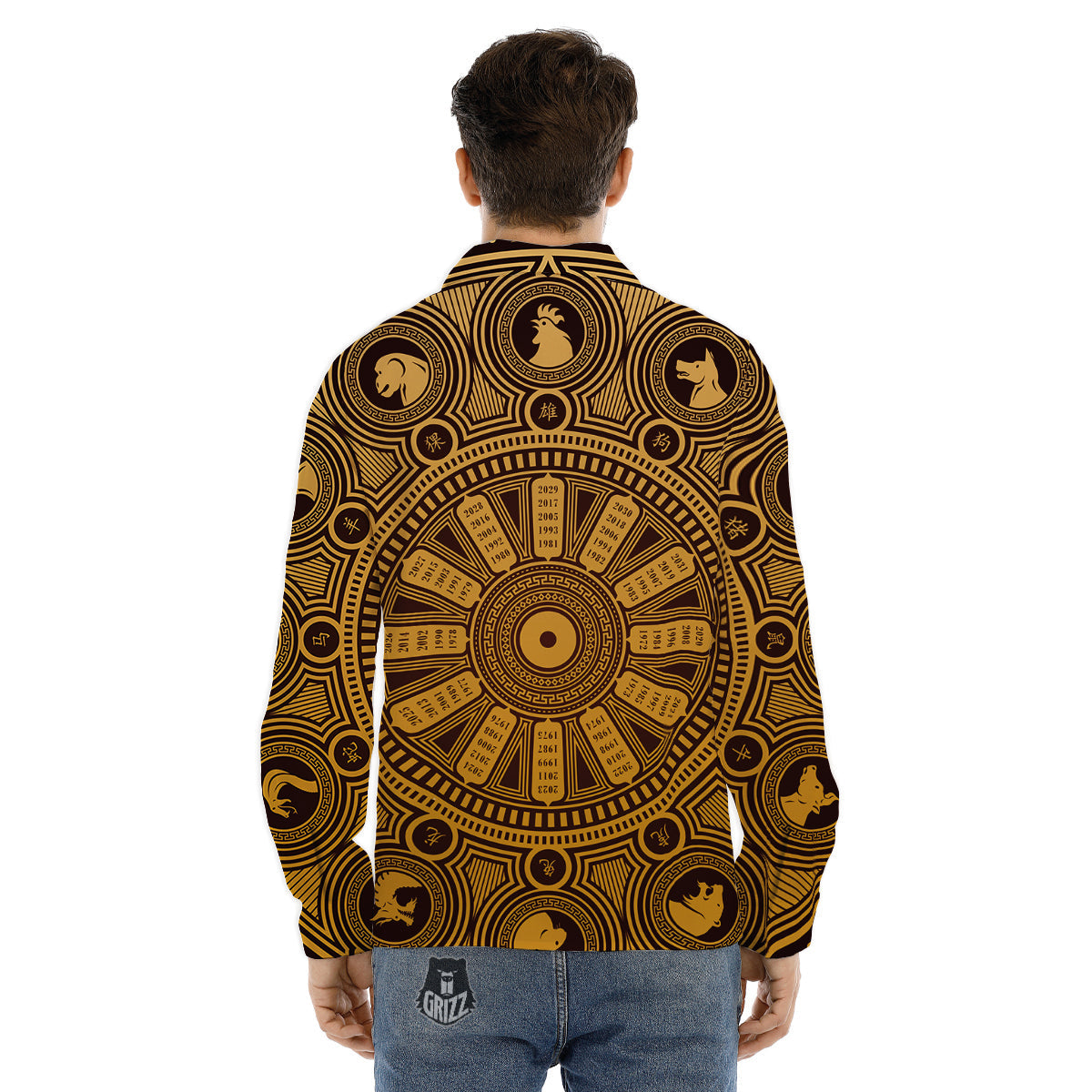 Calendar Signs Chinese Zodiac Print Men's Dress Shirts-grizzshop