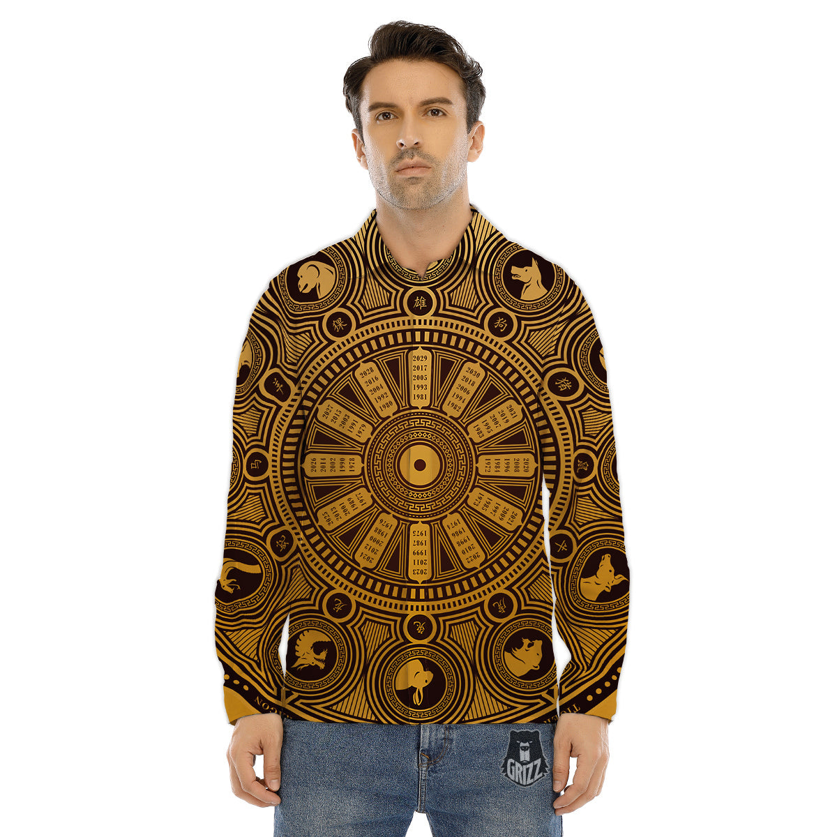 Calendar Signs Chinese Zodiac Print Men's Dress Shirts-grizzshop