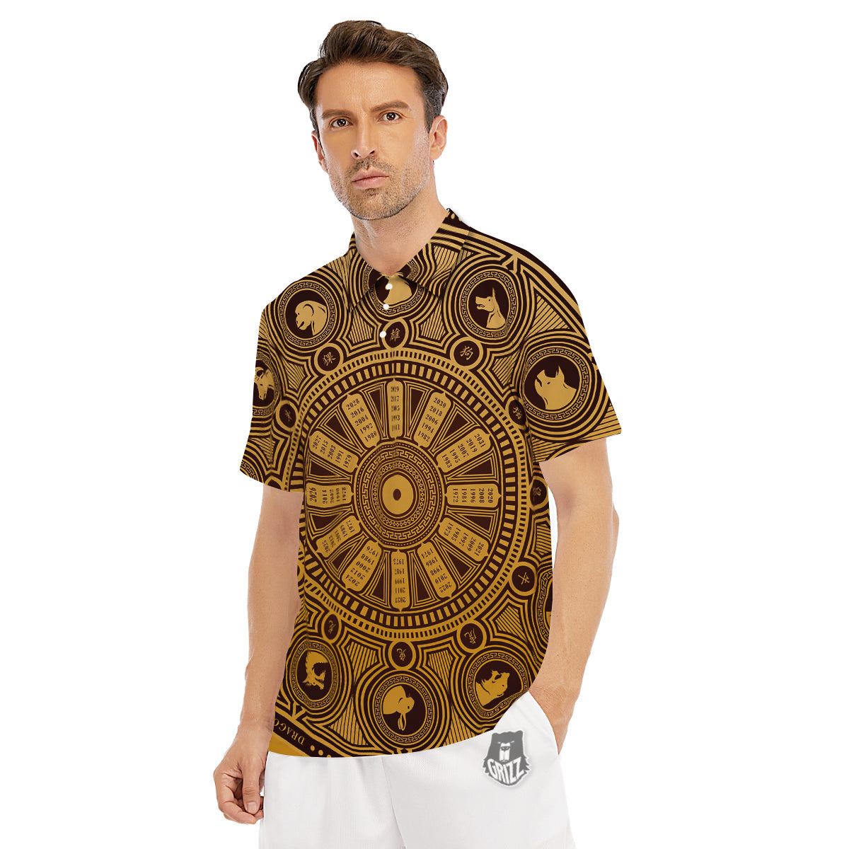Calendar Signs Chinese Zodiac Print Men's Golf Shirts-grizzshop