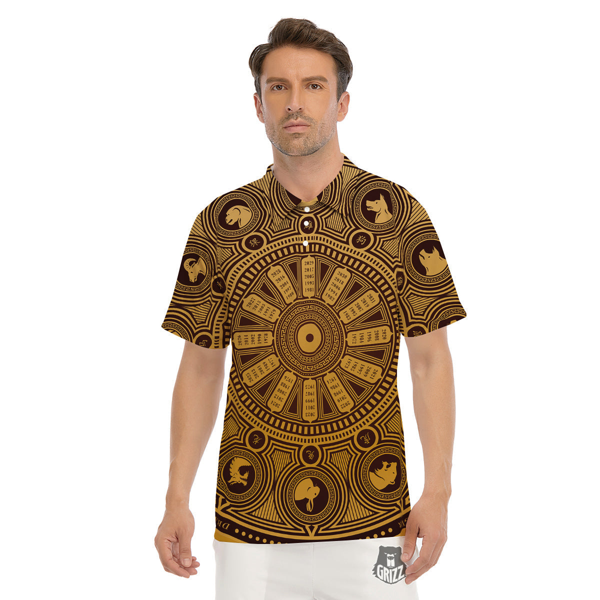 Calendar Signs Chinese Zodiac Print Men's Golf Shirts-grizzshop