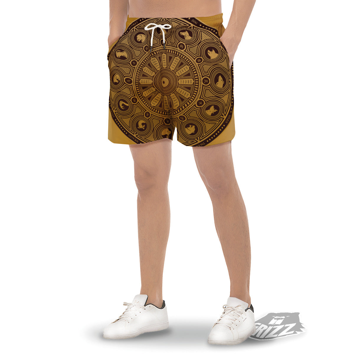 Calendar Signs Chinese Zodiac Print Men's Gym Shorts-grizzshop