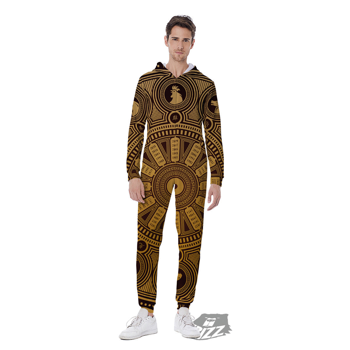Calendar Signs Chinese Zodiac Print Men's Jumpsuit-grizzshop