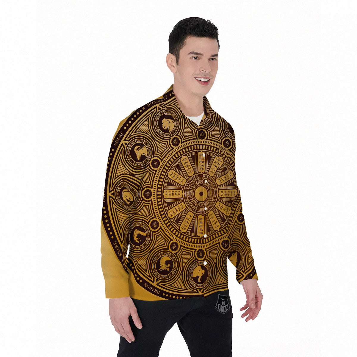 Calendar Signs Chinese Zodiac Print Men's Long Sleeve Shirts-grizzshop