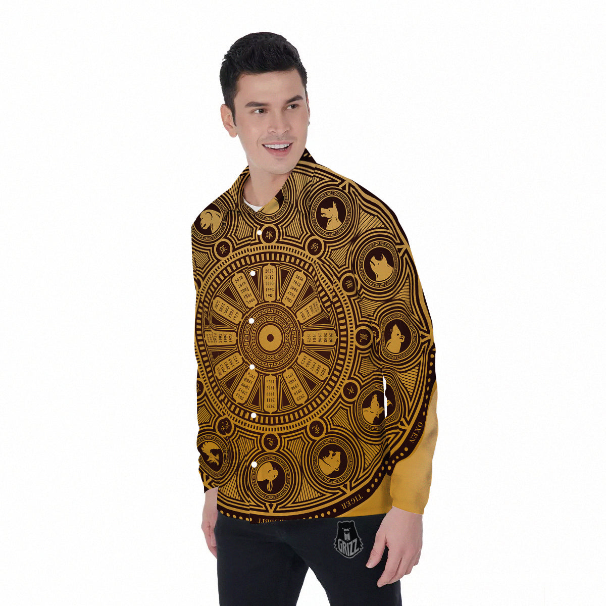 Calendar Signs Chinese Zodiac Print Men's Long Sleeve Shirts-grizzshop
