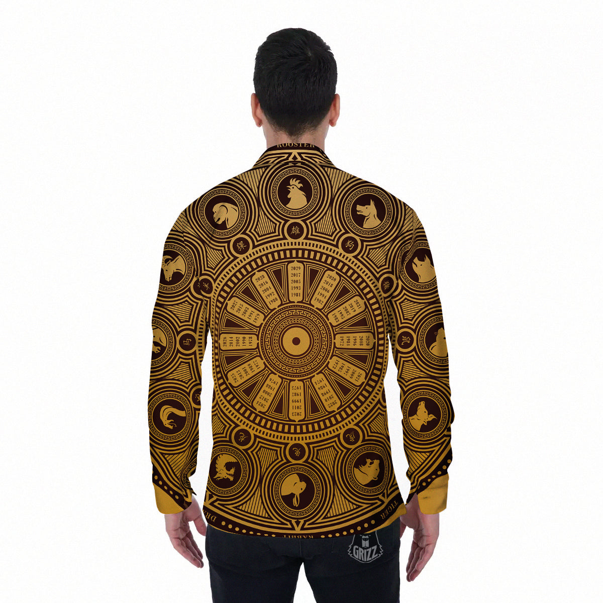 Calendar Signs Chinese Zodiac Print Men's Long Sleeve Shirts-grizzshop