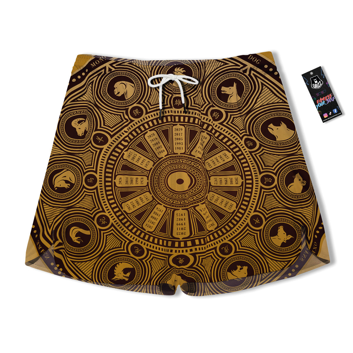 Calendar Signs Chinese Zodiac Print Men's Running Shorts-grizzshop