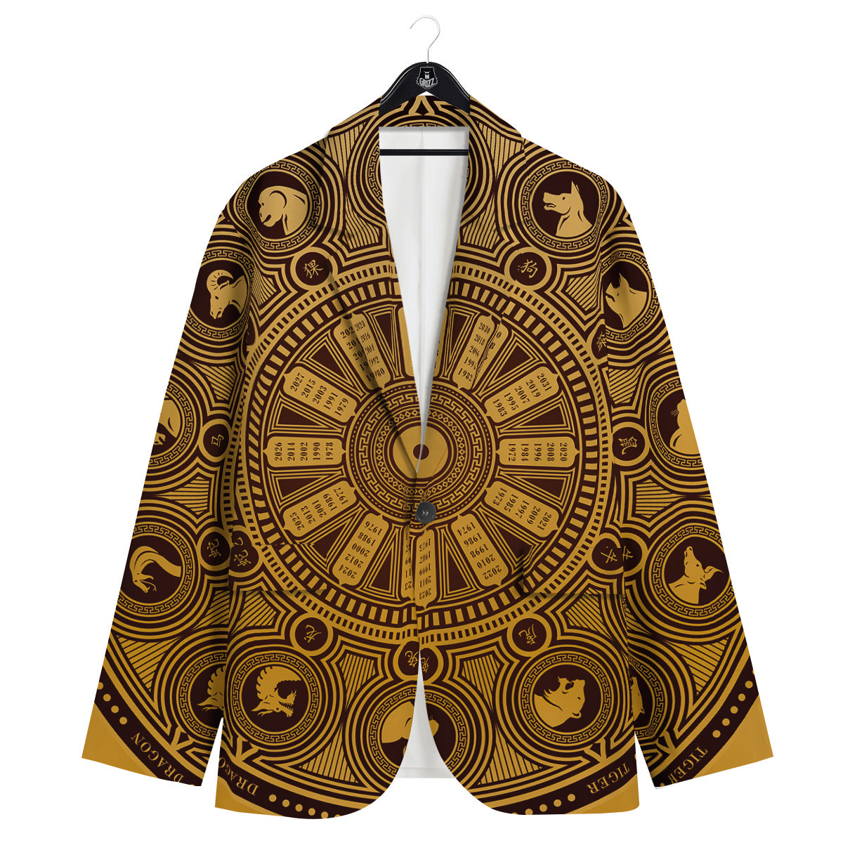 Calendar Signs Chinese Zodiac Print Men's Sport Coat-grizzshop