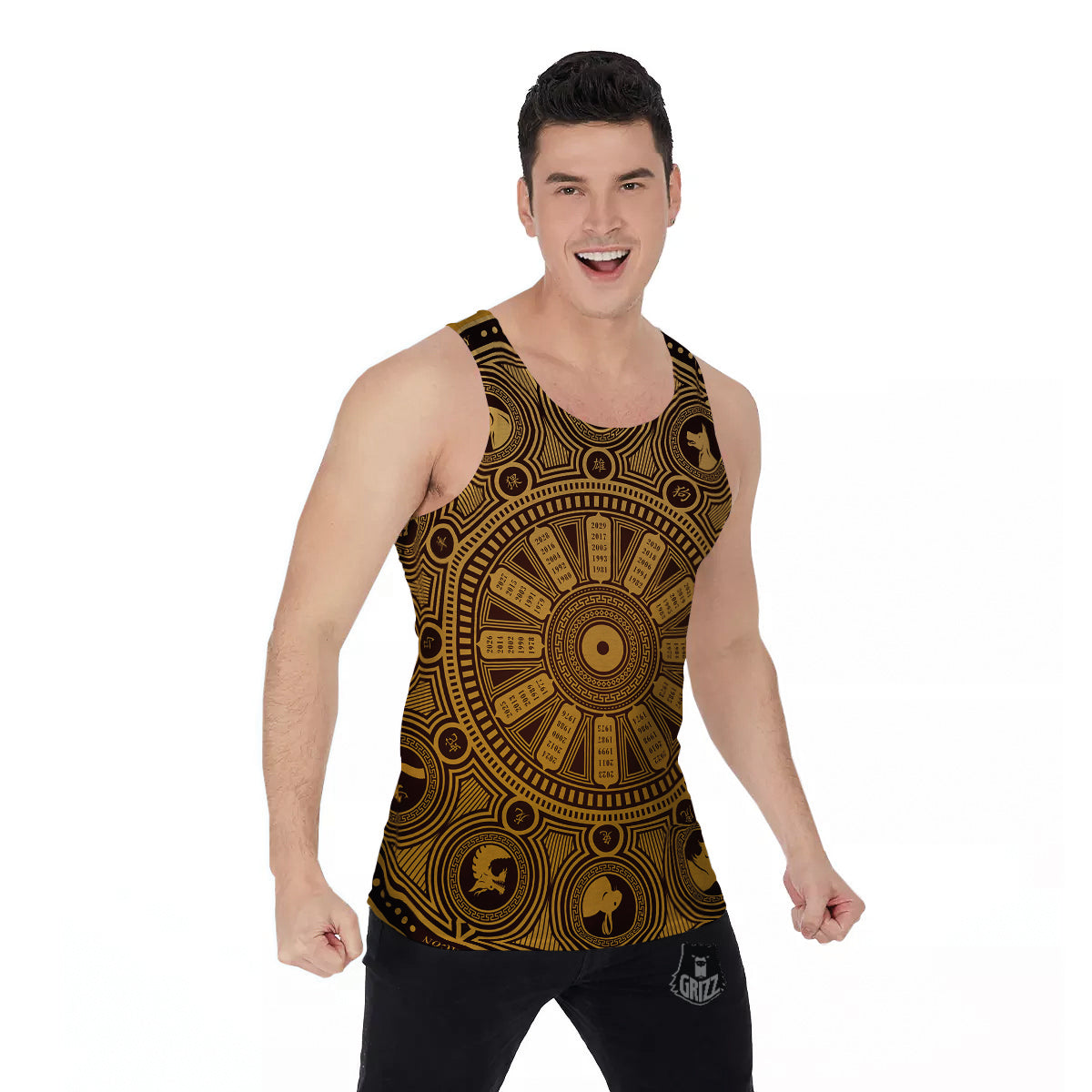 Calendar Signs Chinese Zodiac Print Men's Tank Top-grizzshop