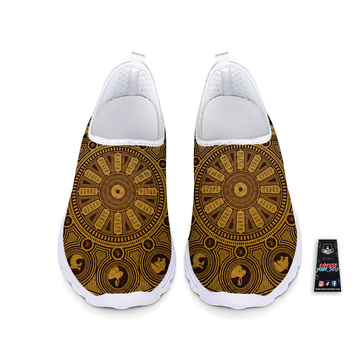 Calendar Signs Chinese Zodiac Print Nurse Shoes-grizzshop
