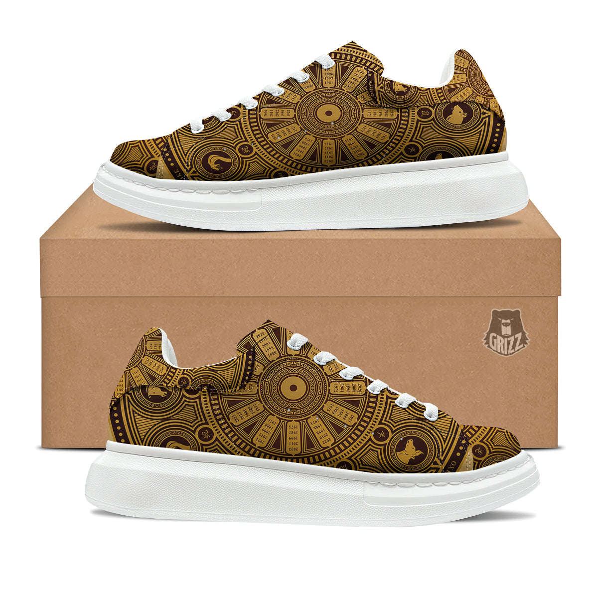 Calendar Signs Chinese Zodiac Print Platform Shoes-grizzshop