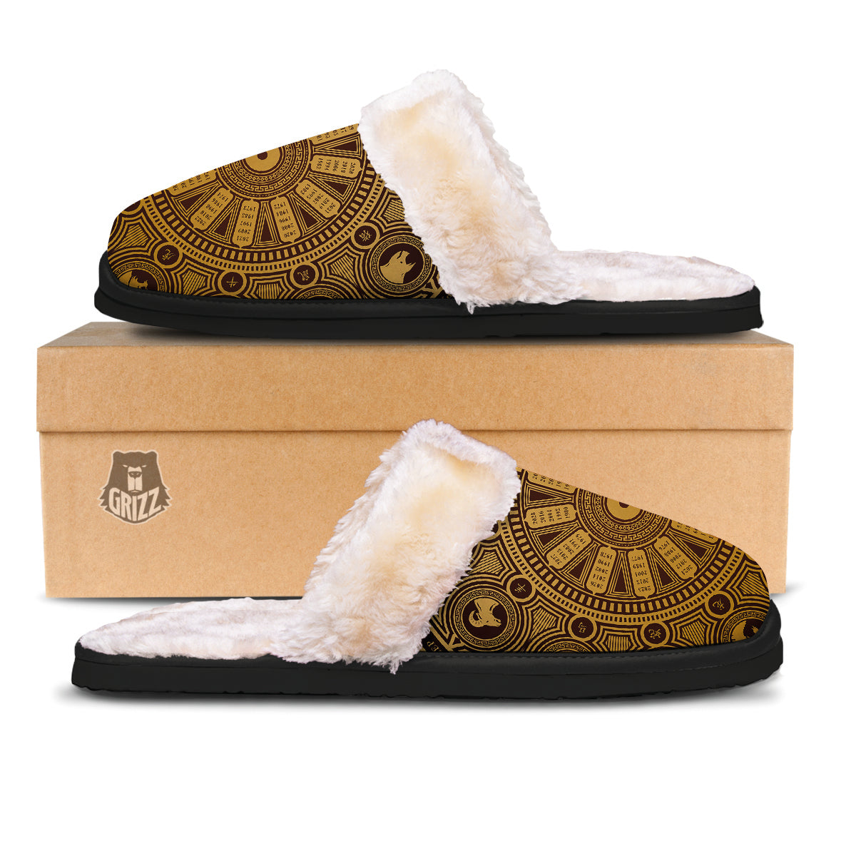 Calendar Signs Chinese Zodiac Print Slippers-grizzshop
