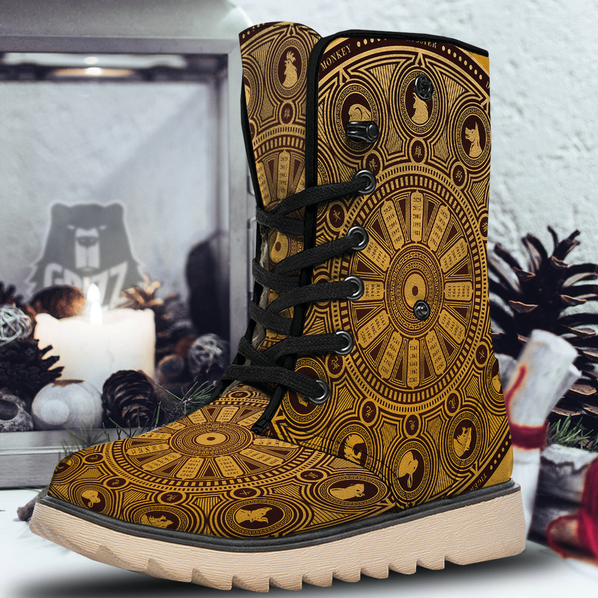Calendar Signs Chinese Zodiac Print Snow Boots-grizzshop