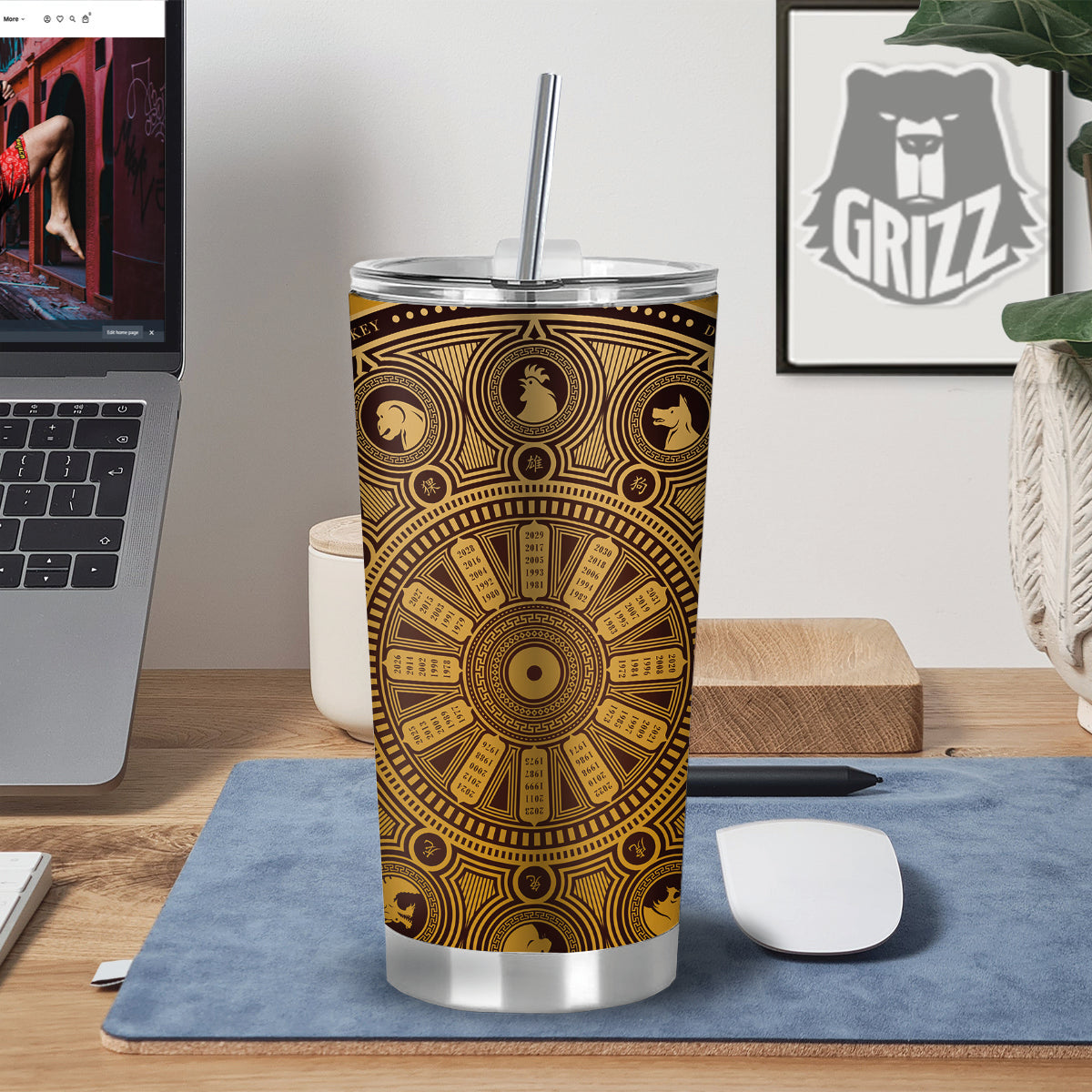 Calendar Signs Chinese Zodiac Print Tumbler-grizzshop