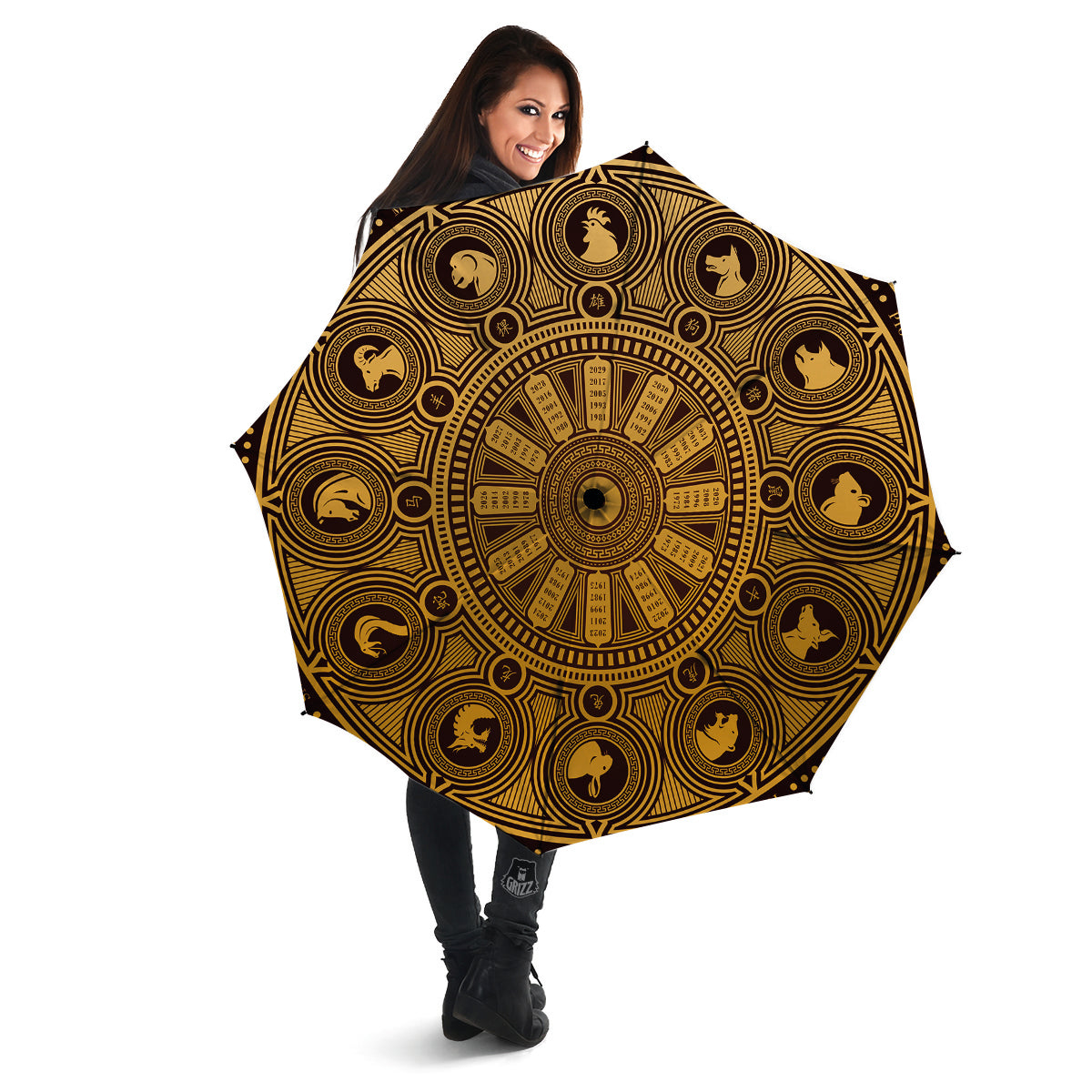 Calendar Signs Chinese Zodiac Print Umbrella-grizzshop