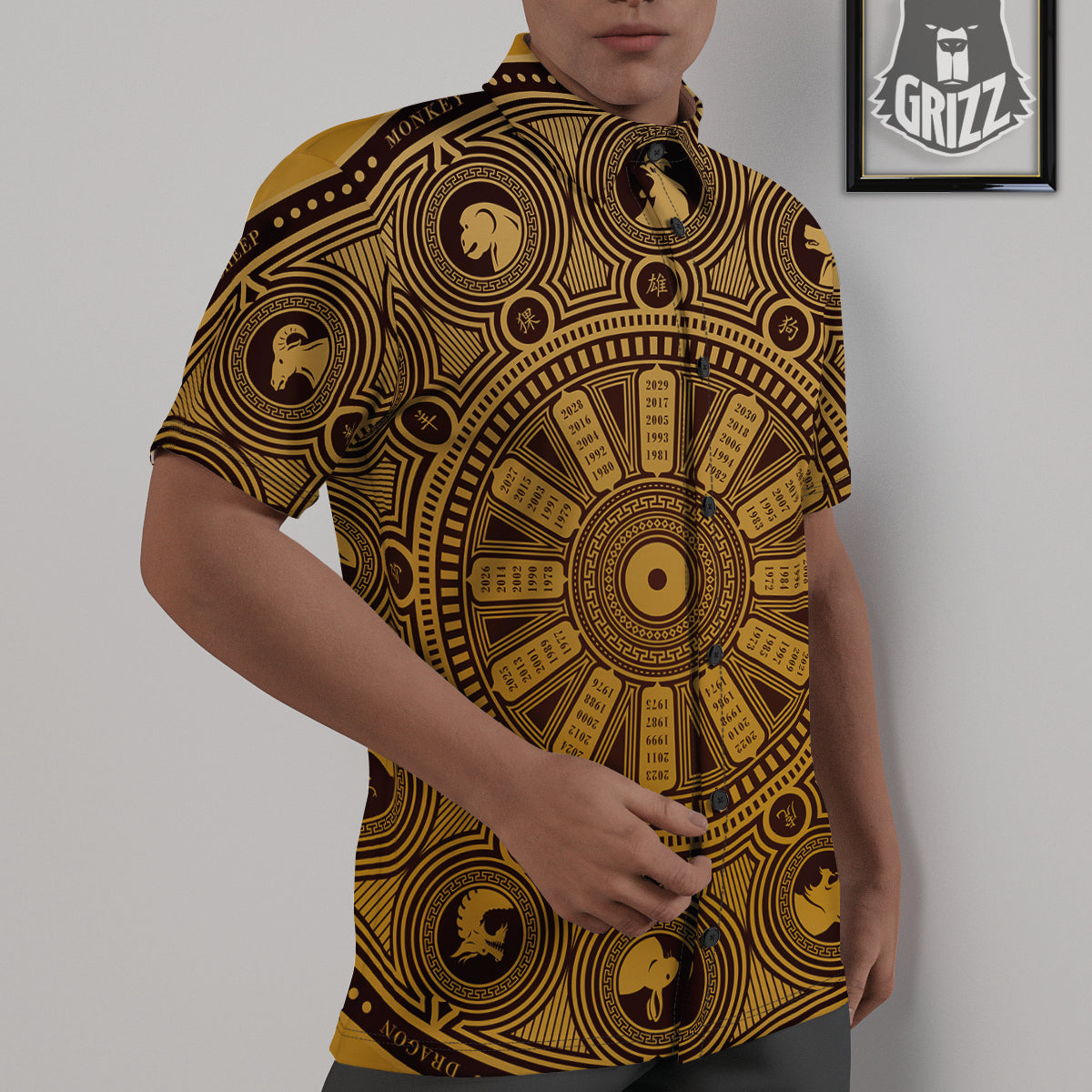 Calendar Signs Chinese Zodiac Print Untucked Shirts-grizzshop