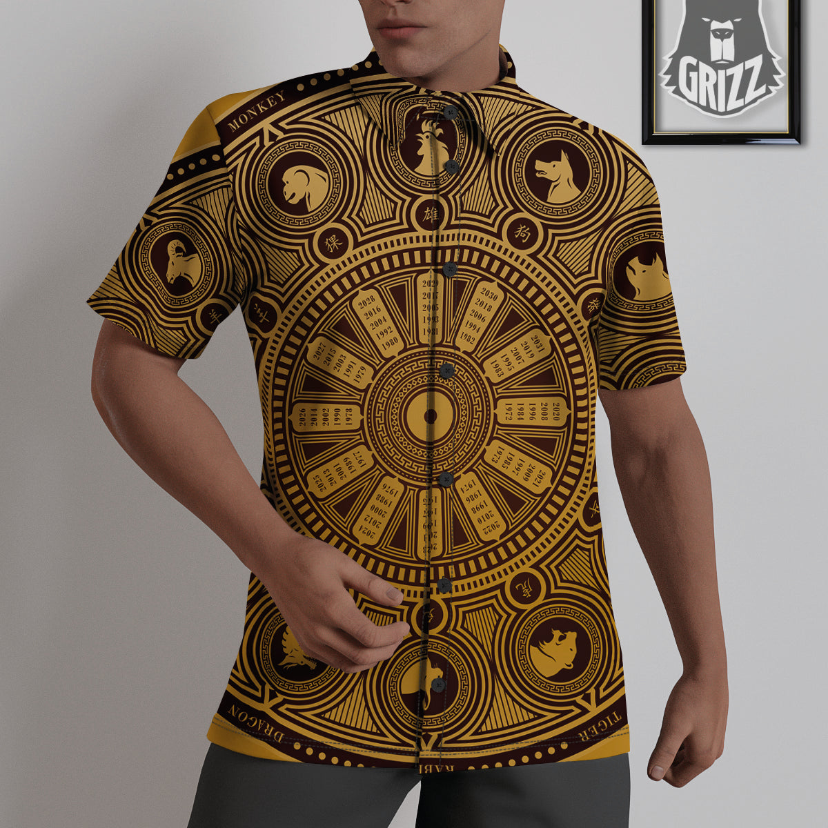 Calendar Signs Chinese Zodiac Print Untucked Shirts-grizzshop