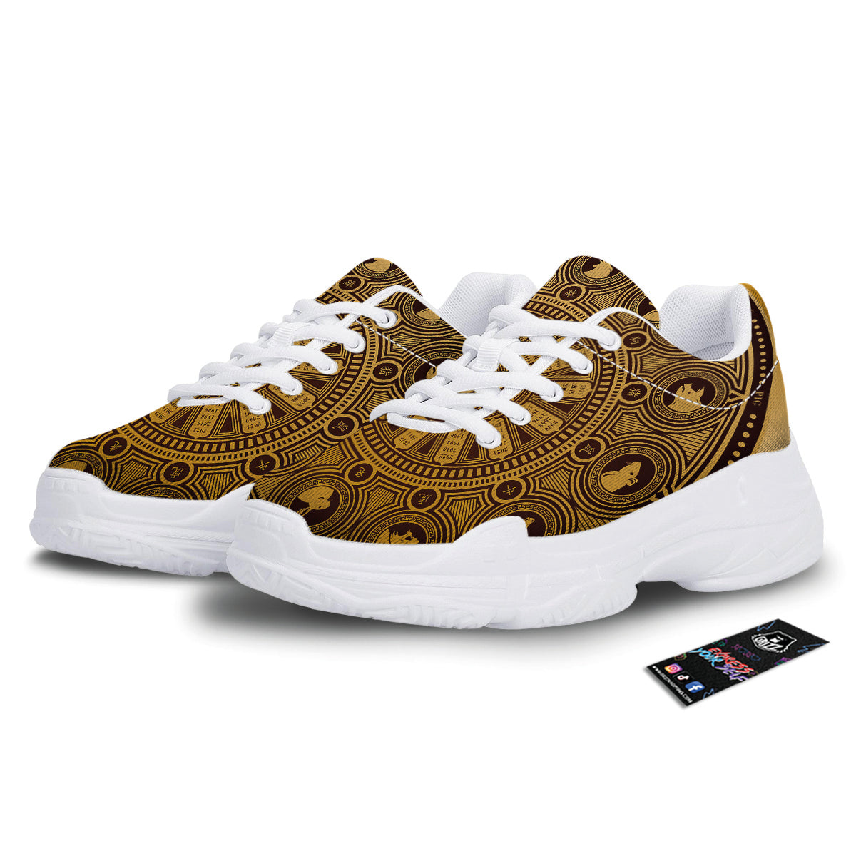 Calendar Signs Chinese Zodiac Print White Chunky Shoes-grizzshop