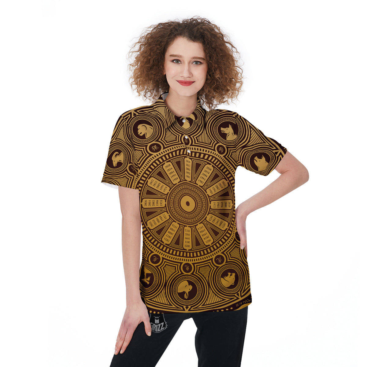 Calendar Signs Chinese Zodiac Print Women's Golf Shirts-grizzshop