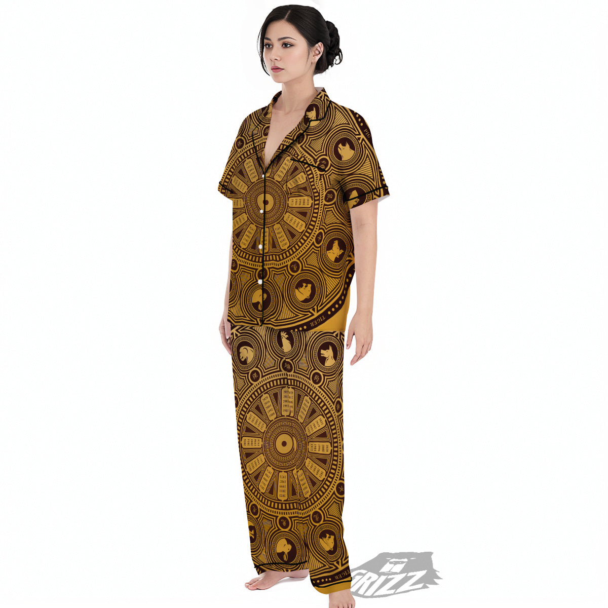 Calendar Signs Chinese Zodiac Print Women's Pajamas Set-grizzshop
