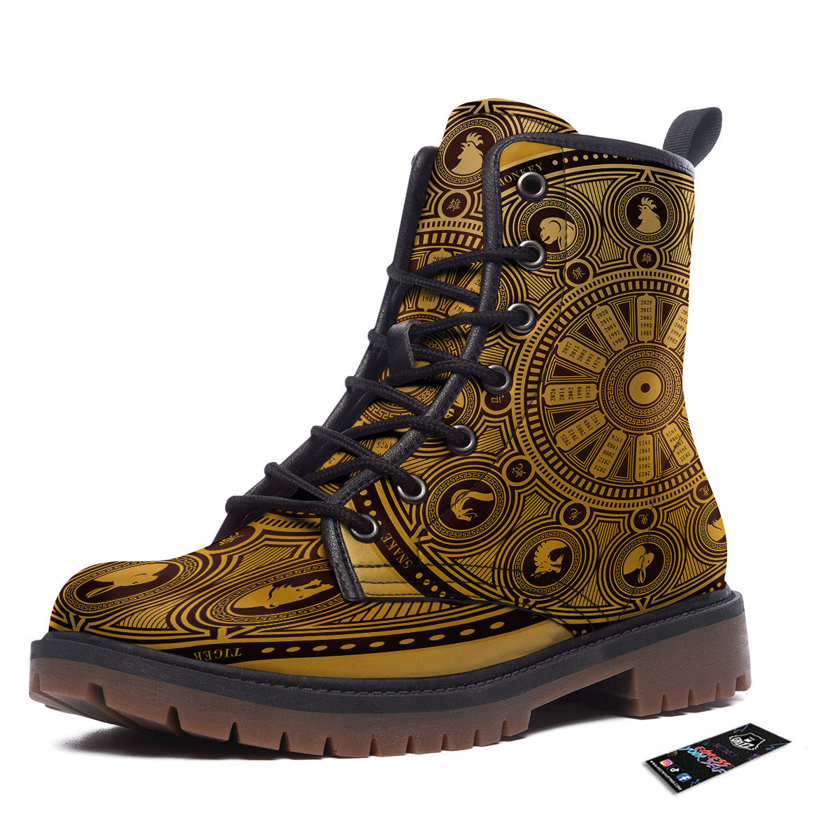 Calendar Signs Chinese Zodiac Print Work Boots-grizzshop