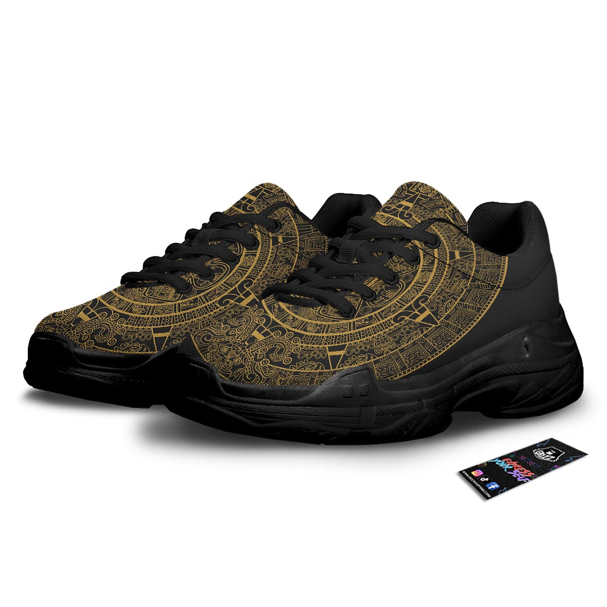 Calendar Tribal Maya Print Black Chunky Shoes-grizzshop