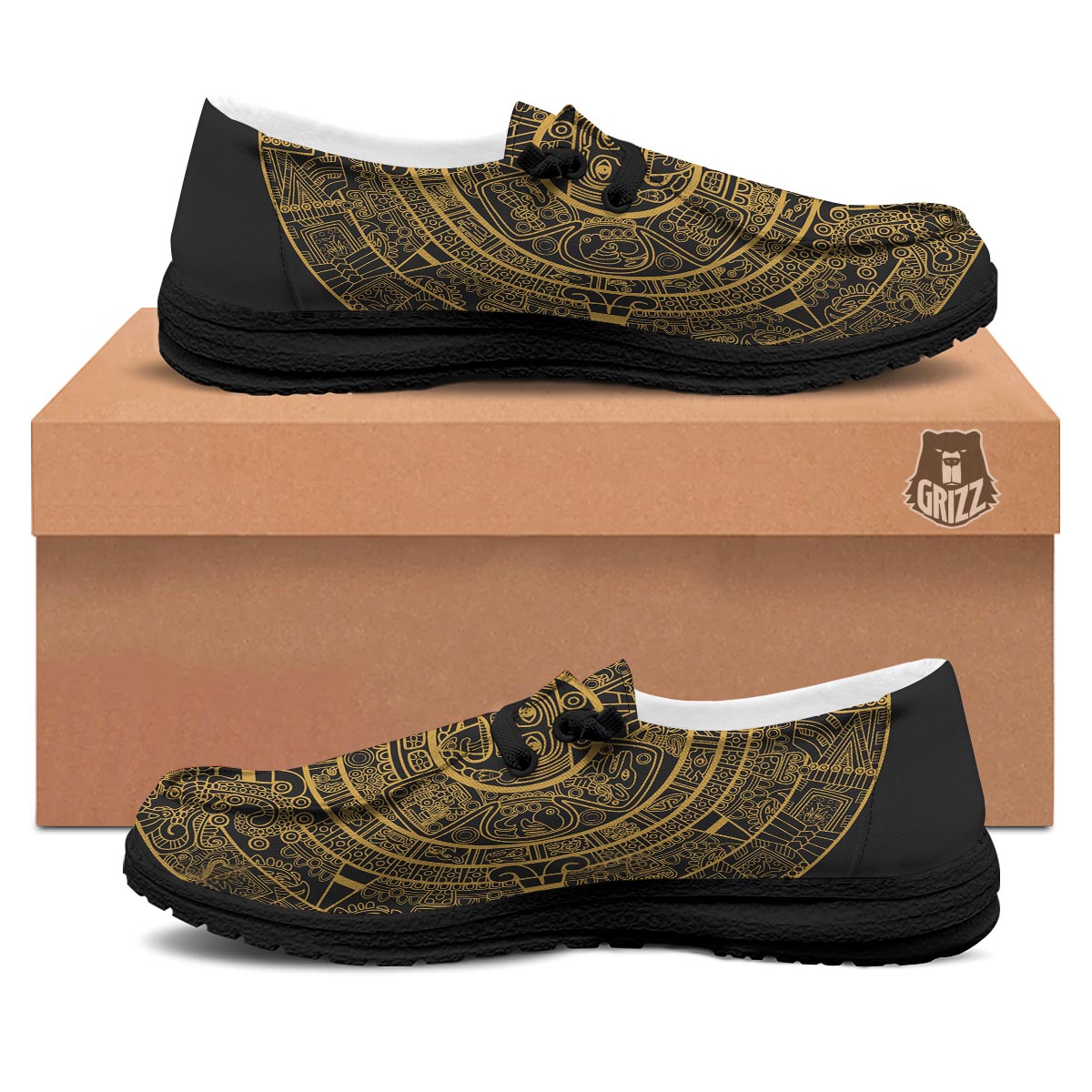 Calendar Tribal Maya Print Black Loafers-grizzshop