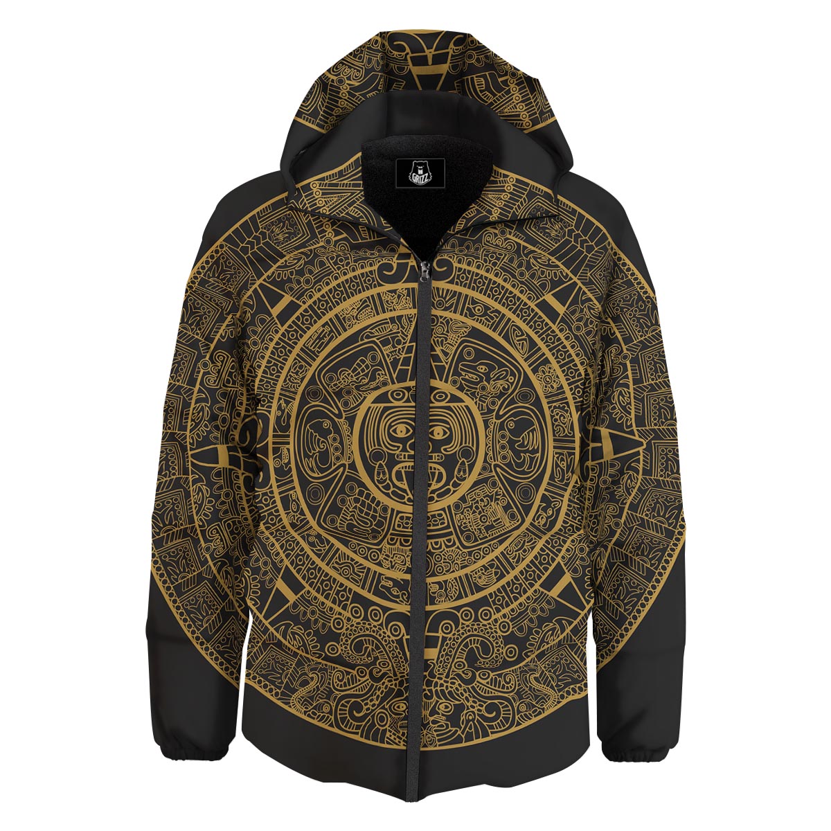 Calendar Tribal Maya Print Down Jacket-grizzshop