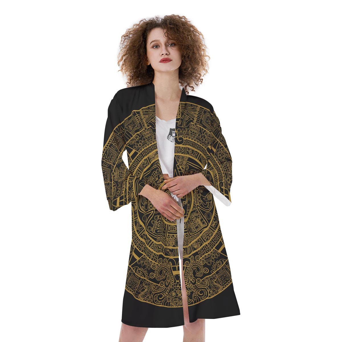 Calendar Tribal Maya Print Kimono-grizzshop