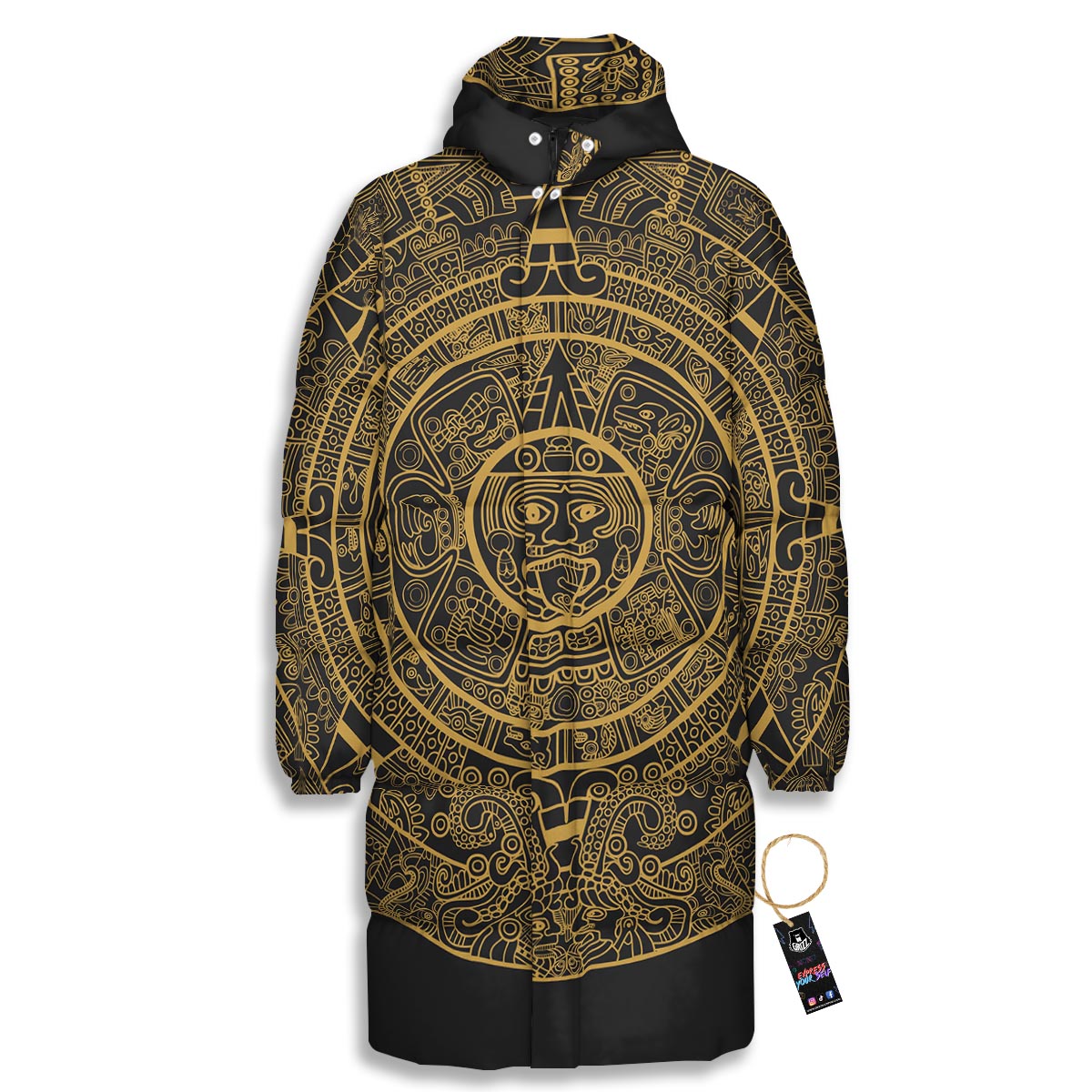 Calendar Tribal Maya Print Long Down Jacket-grizzshop