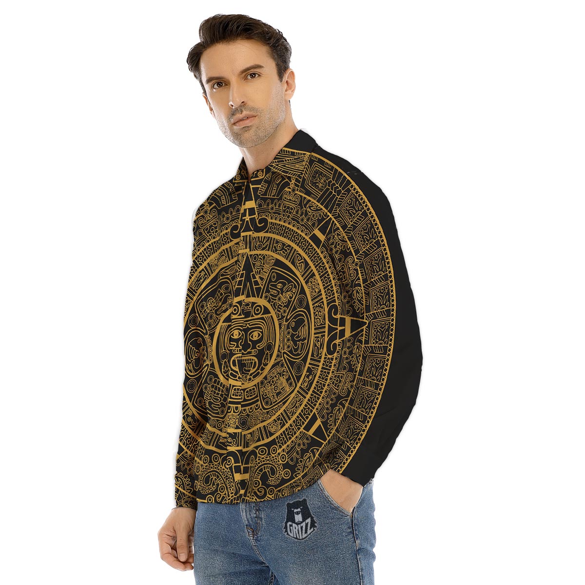 Calendar Tribal Maya Print Men's Dress Shirts-grizzshop