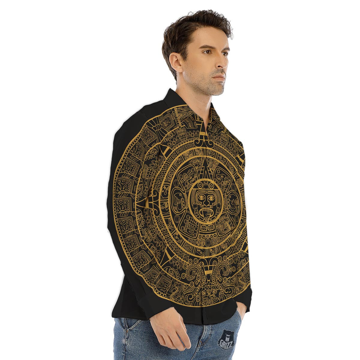 Calendar Tribal Maya Print Men's Dress Shirts-grizzshop