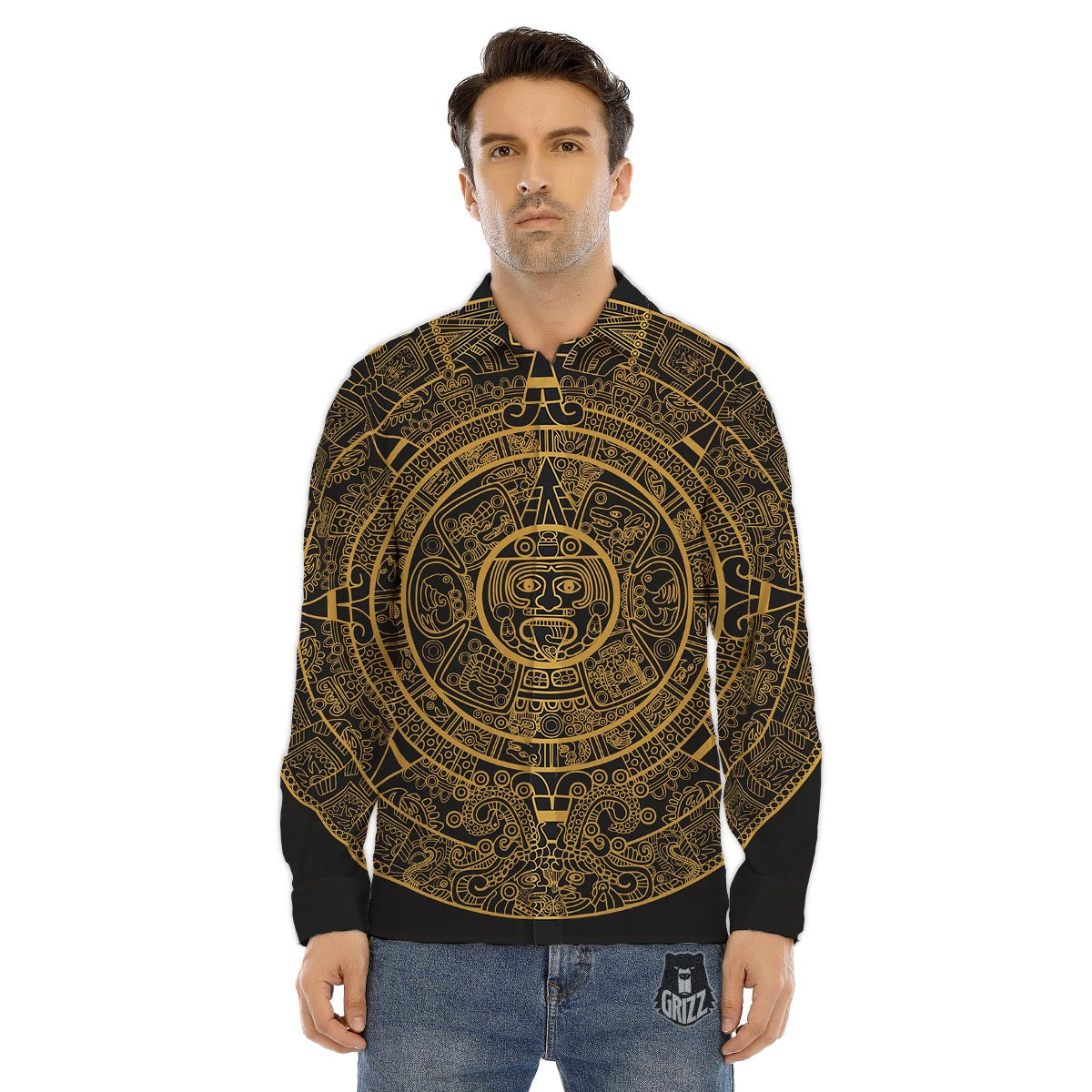 Calendar Tribal Maya Print Men's Dress Shirts-grizzshop