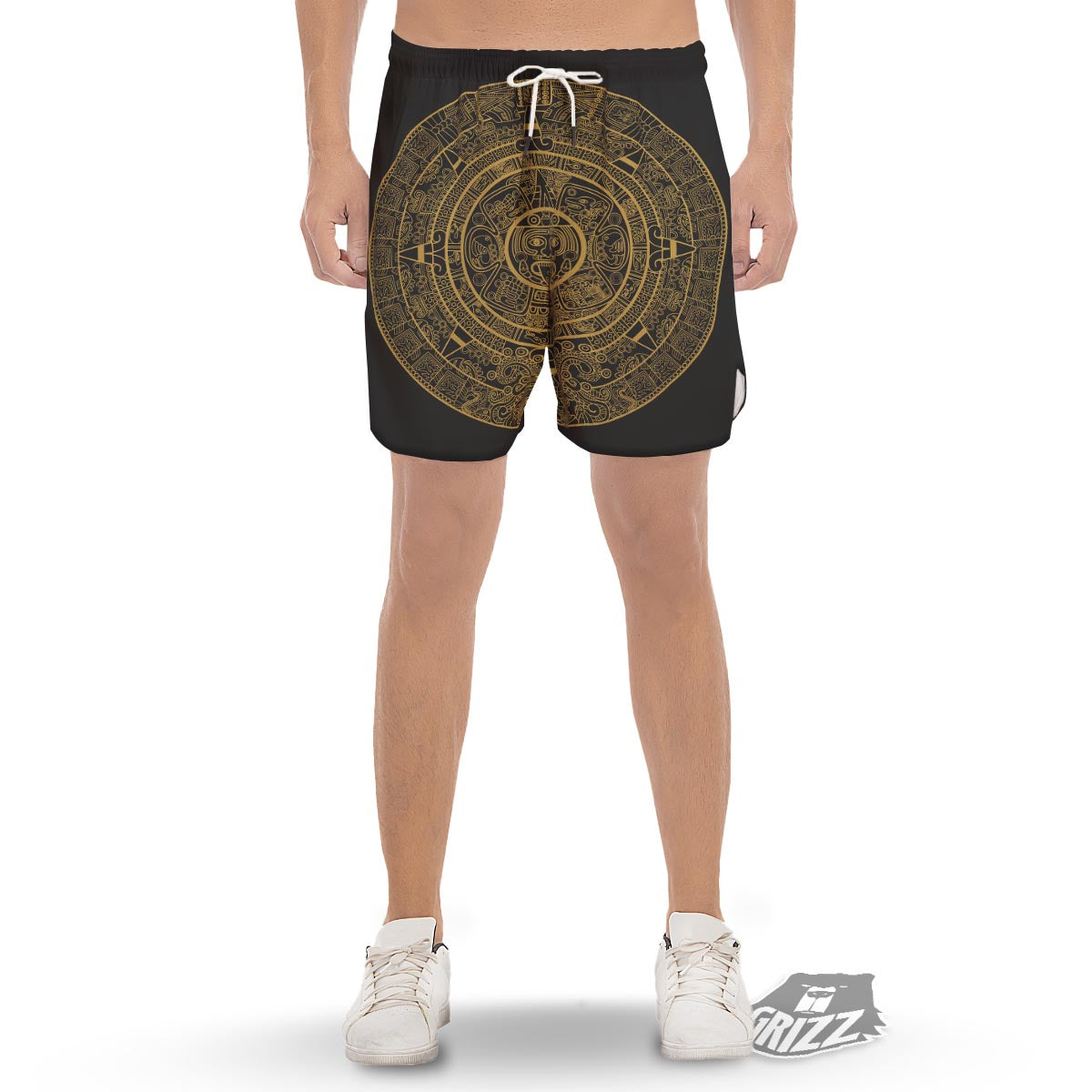 Calendar Tribal Maya Print Men's Gym Shorts-grizzshop