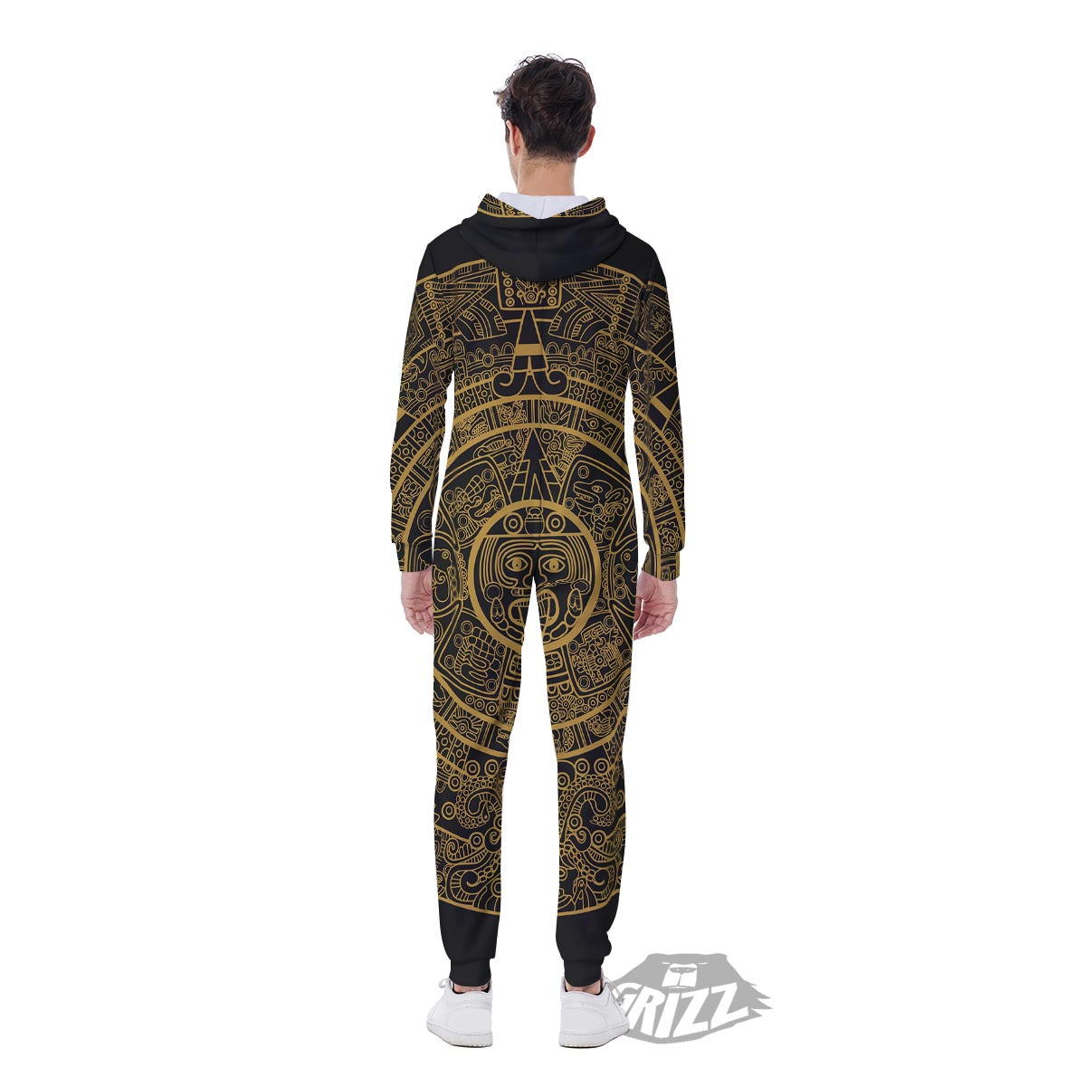 Calendar Tribal Maya Print Men's Jumpsuit-grizzshop