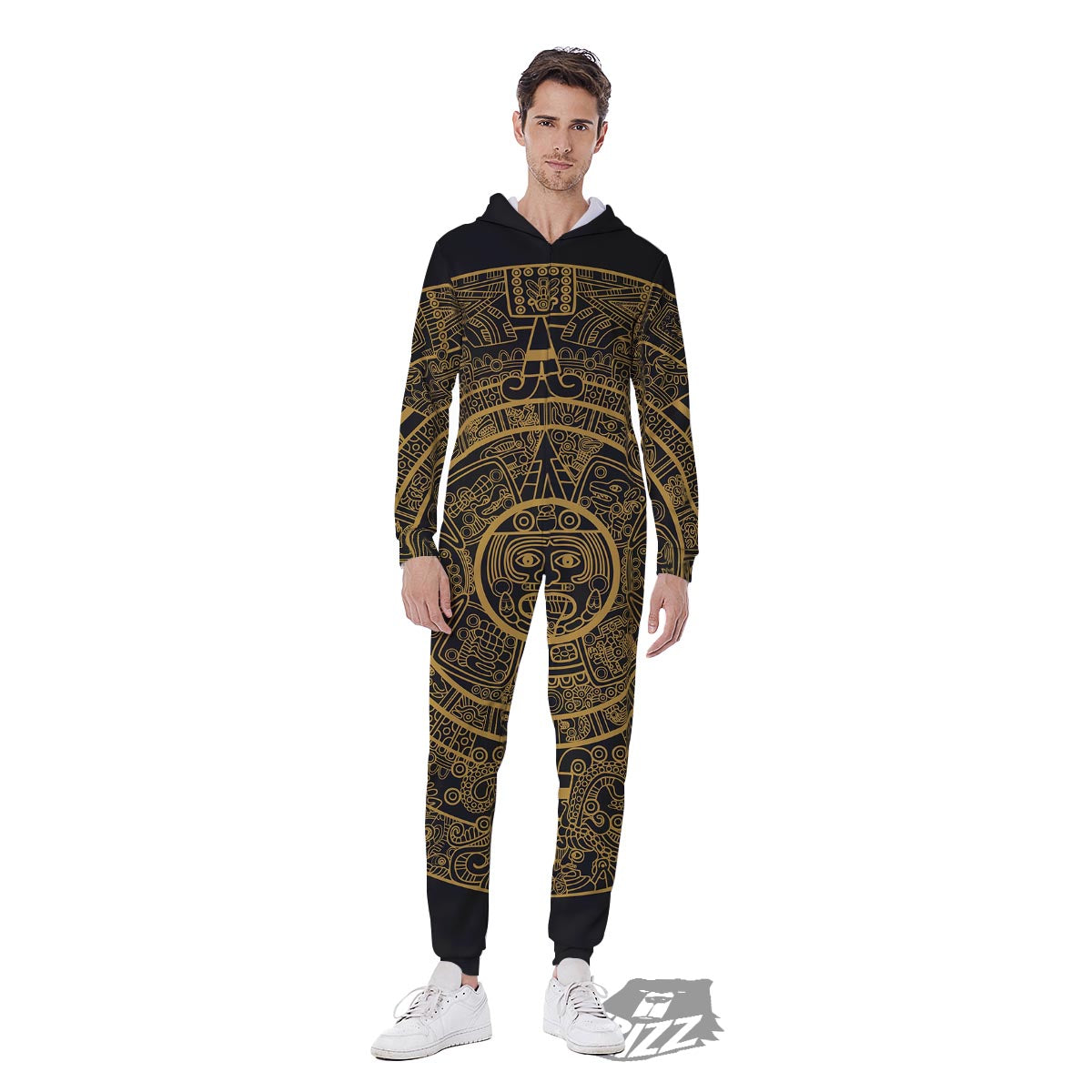 Calendar Tribal Maya Print Men's Jumpsuit-grizzshop