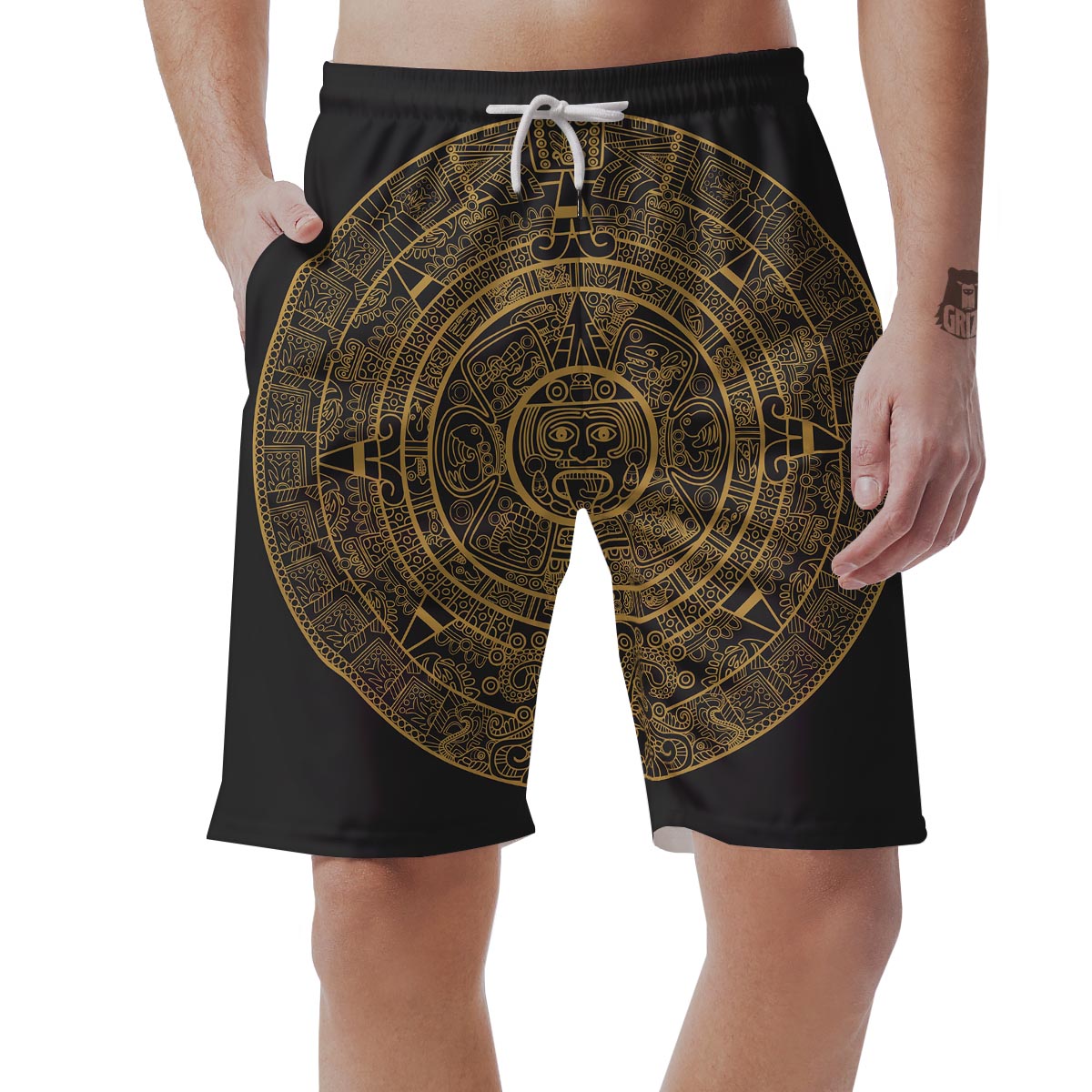 Calendar Tribal Maya Print Men's Shorts-grizzshop