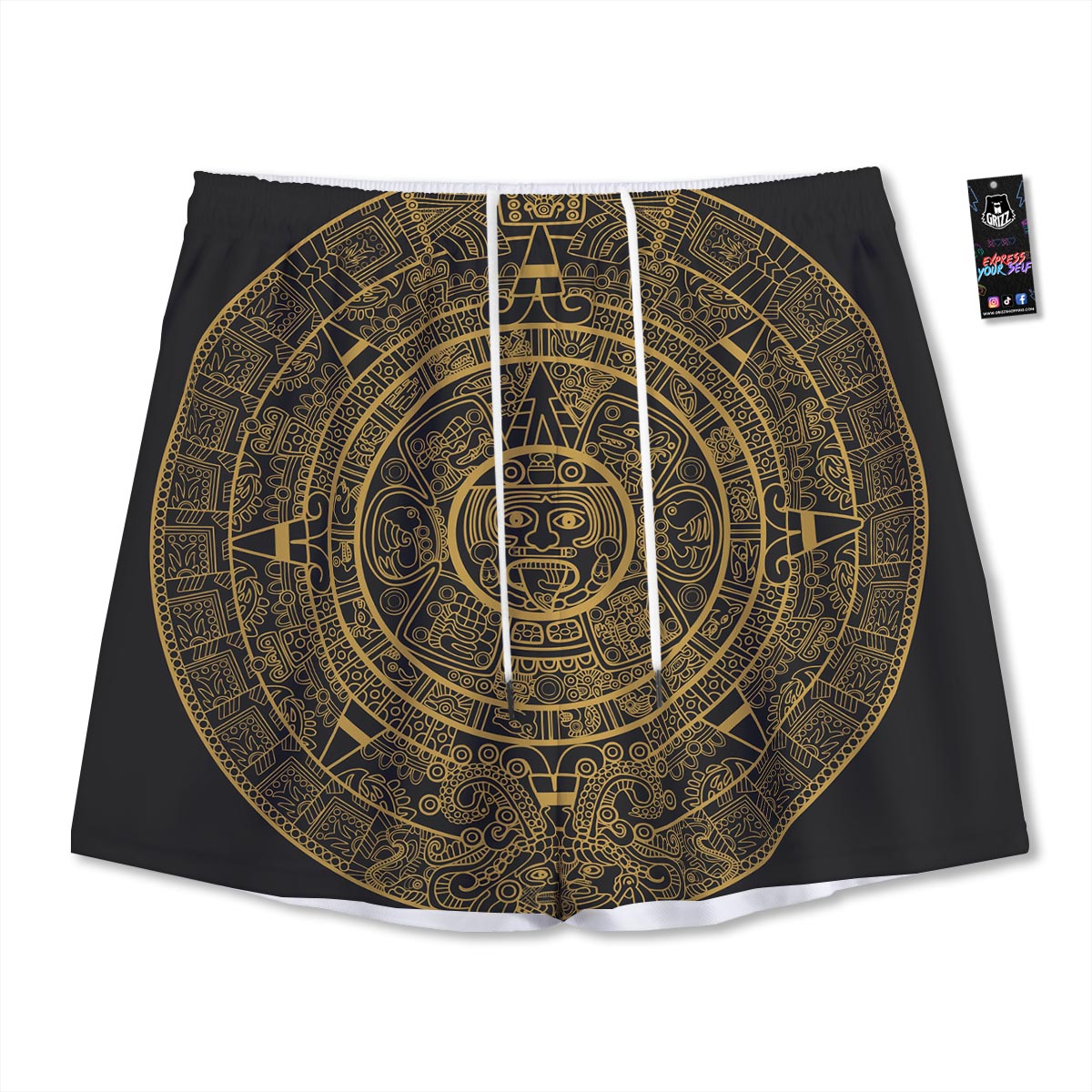 Calendar Tribal Maya Print Mesh Shorts