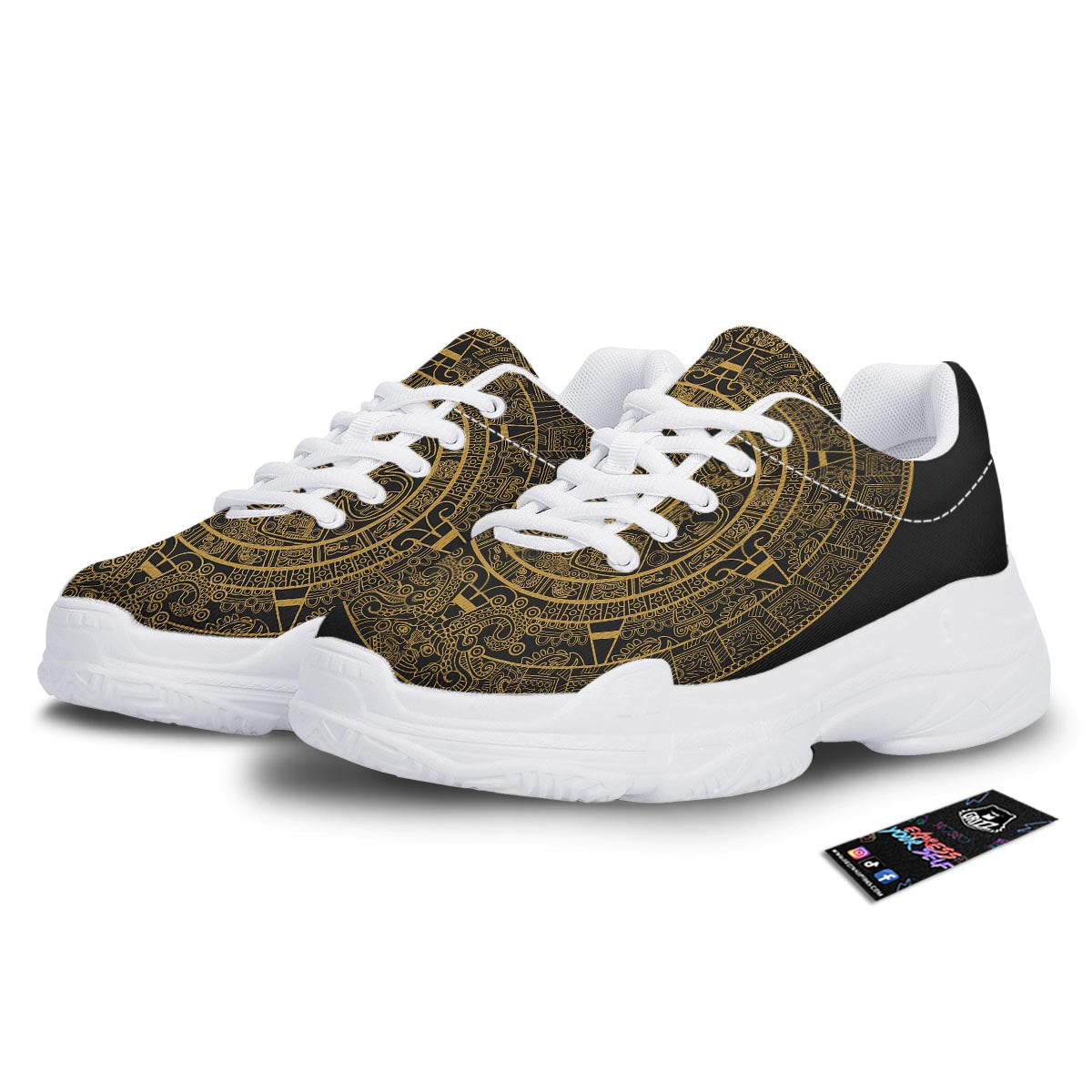 Calendar Tribal Maya Print White Chunky Shoes-grizzshop