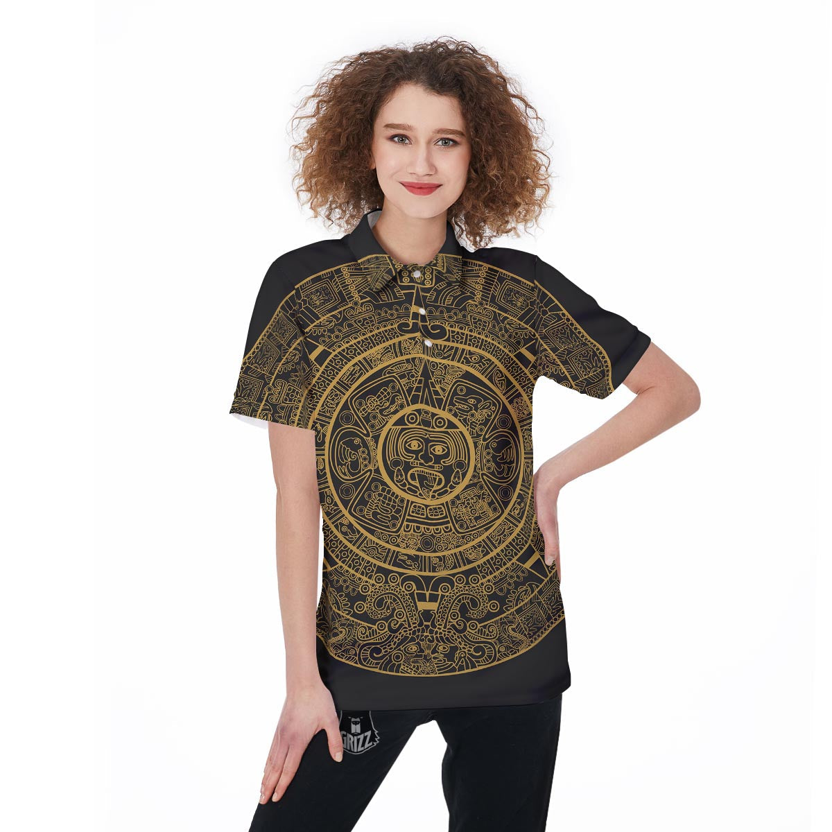 Calendar Tribal Maya Print Women's Golf Shirts-grizzshop