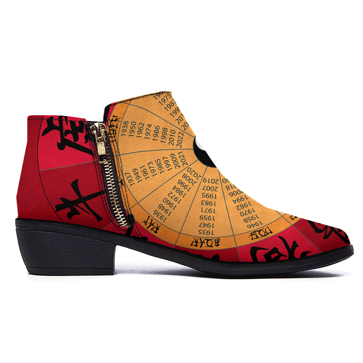 Calendar Wheel Chinese Zodiac Print Ankle Boots-grizzshop