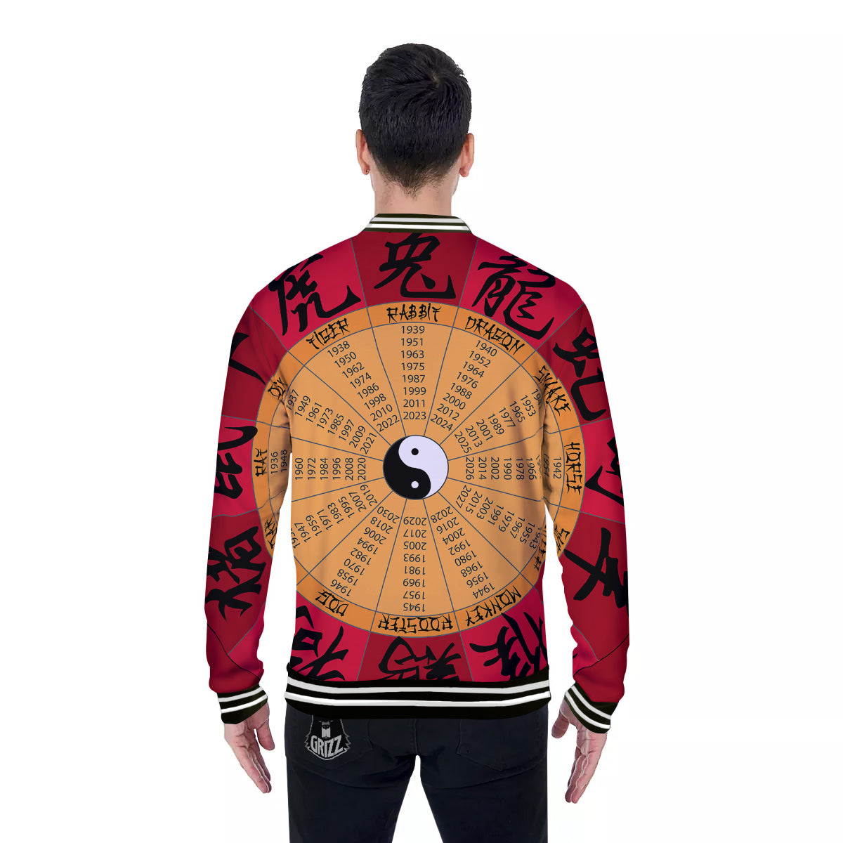 Calendar Wheel Chinese Zodiac Print Baseball Jacket-grizzshop