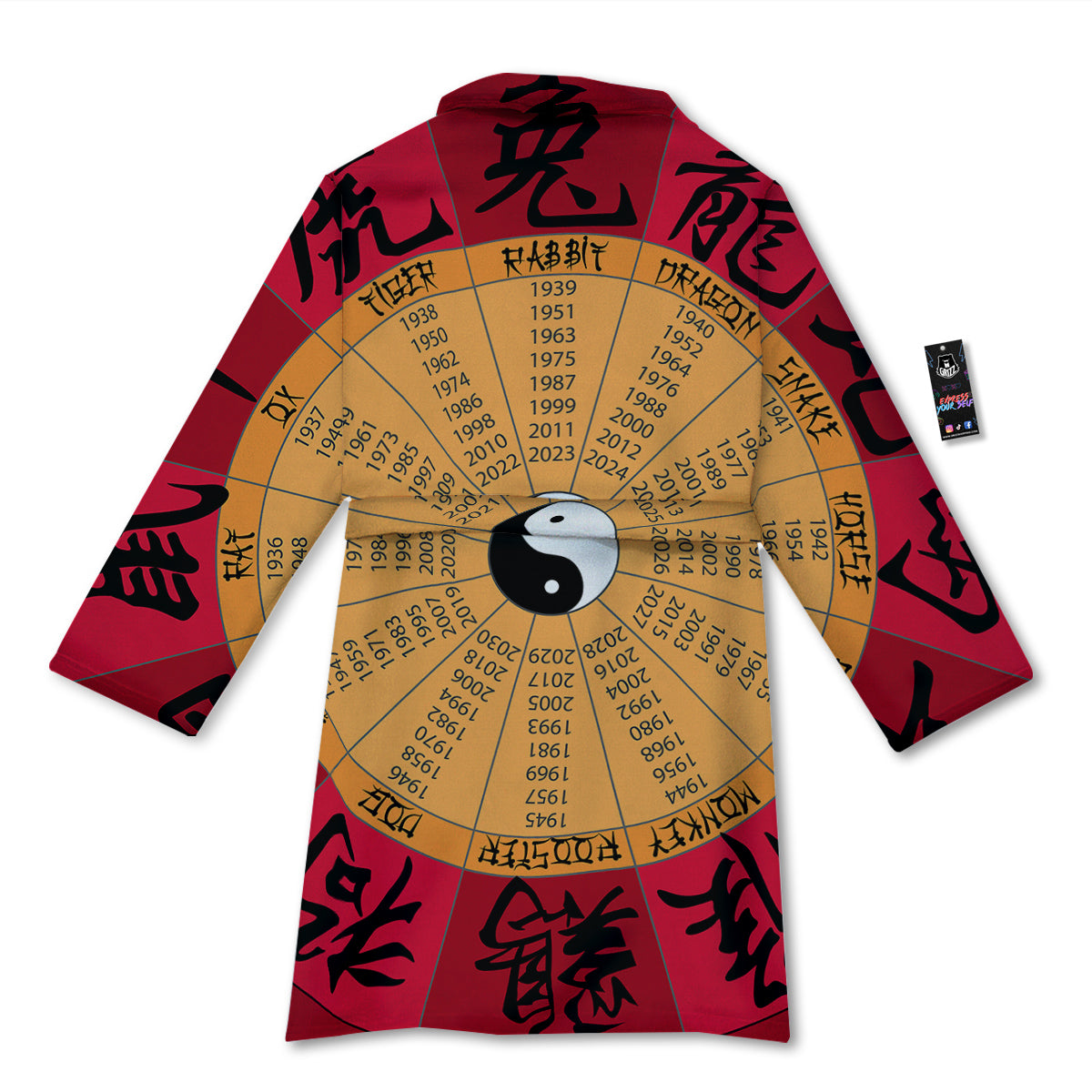Calendar Wheel Chinese Zodiac Print Bathrobe-grizzshop