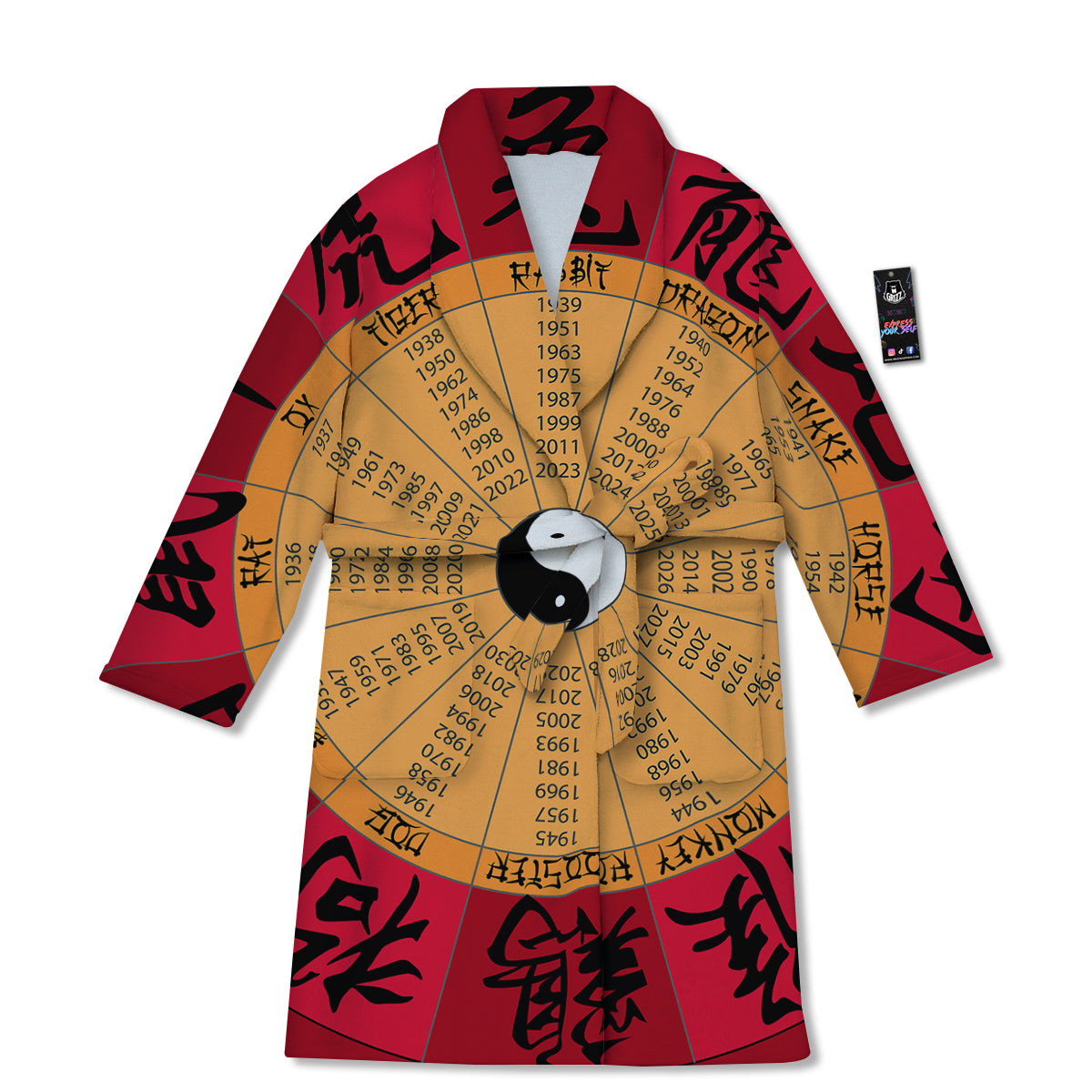Calendar Wheel Chinese Zodiac Print Bathrobe-grizzshop