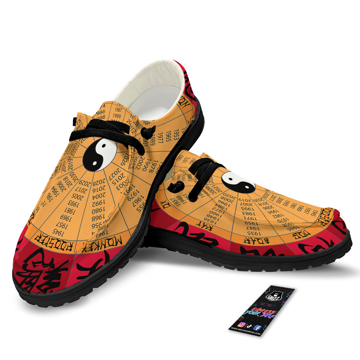 Calendar Wheel Chinese Zodiac Print Black Loafers-grizzshop