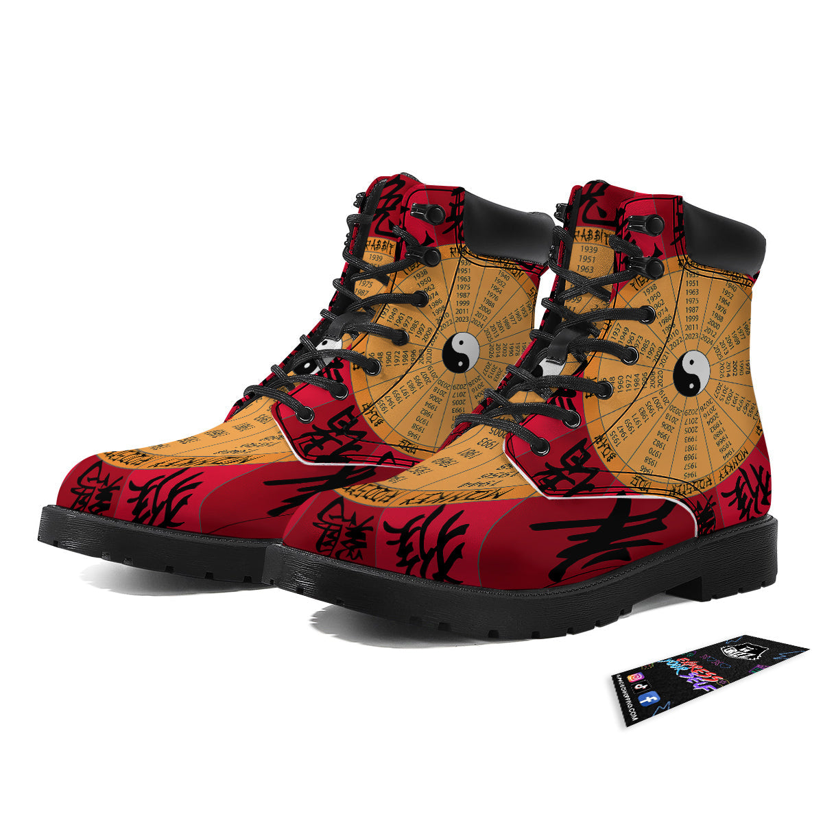 Calendar Wheel Chinese Zodiac Print Boots-grizzshop