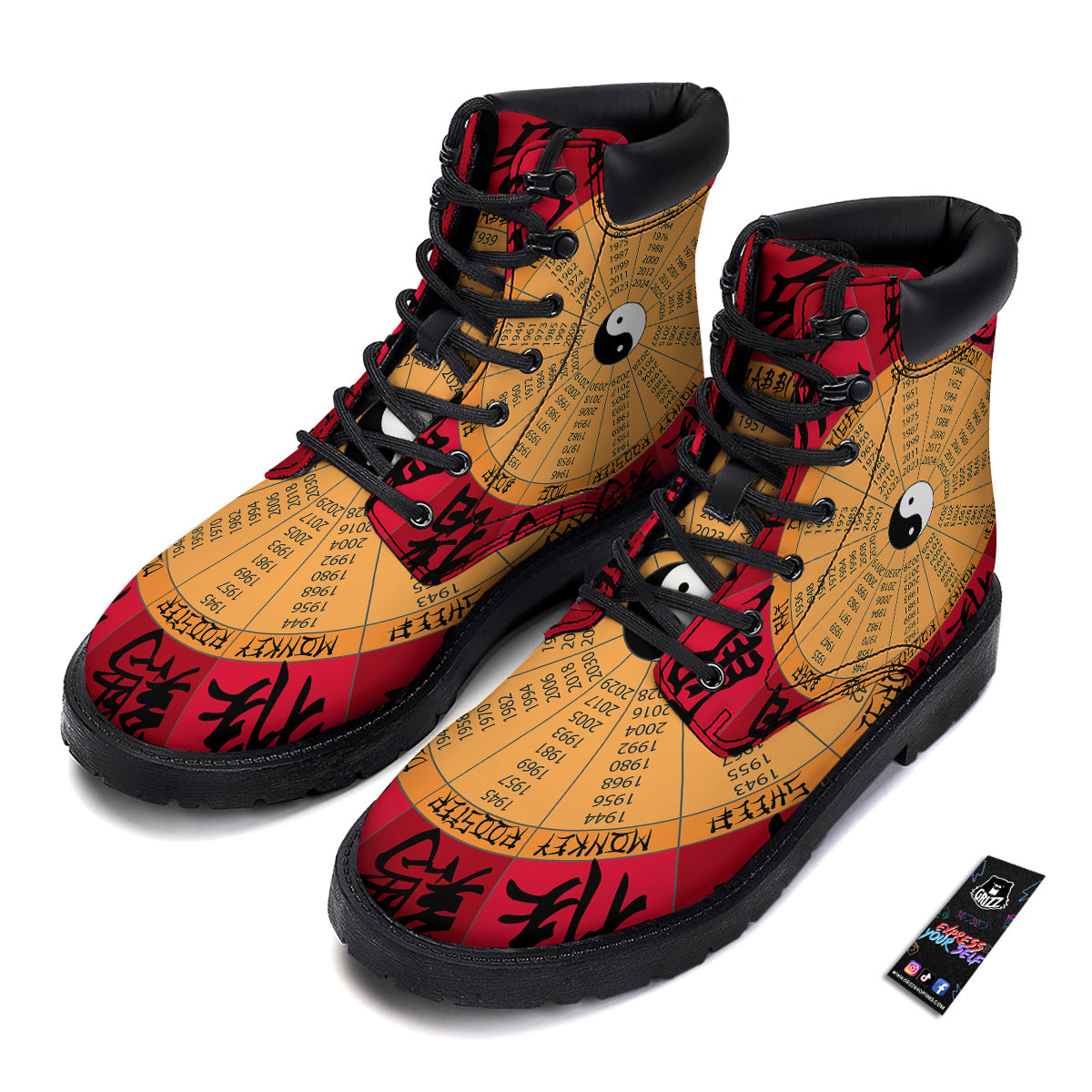 Calendar Wheel Chinese Zodiac Print Boots-grizzshop