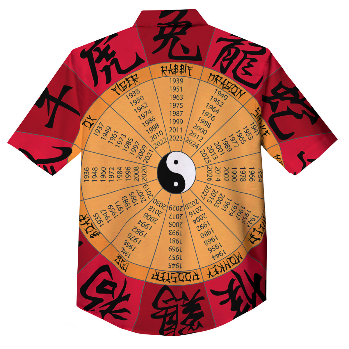 Calendar Wheel Chinese Zodiac Print Button Up Shirt-grizzshop